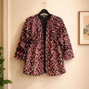 Vintage David Alan California Sequin Jacket Red Silver Black Zig Zag Party  L
